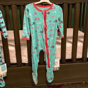 NWT Kickee Pants Ruffle Footie Fishing Fly print